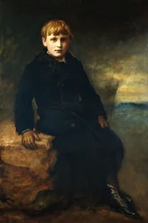 Portræt af Cecil Webb, siddende i hel figur, iført en sort frakke med pelskrave, 1887