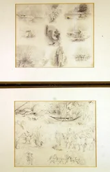 Forskellige skitser af landscener (juvenilia), ca. 1842 (blyant på papir)