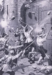 Plyndringen af Dundee 1. september 1651: Engelske sømænd angriber Wellgate Port, illustration fra 