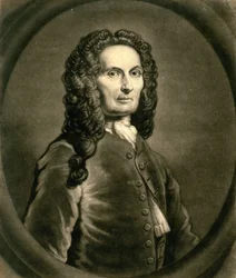 Portræt af den franske matematiker Abraham de Moivre 1667-1754, 1736