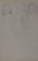 To portrætstudier og en nøgen mand, siddende