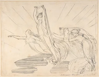 Morgen: Popes Odysseen, bog 12 (recto); studie til den endelige tegning (verso)