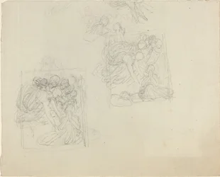 Studier til et monument med engle, der rækker ned til en bedende figur [recto and verso]