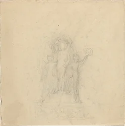 Studier til et monument med kroningen af en figur [for- og bagside]