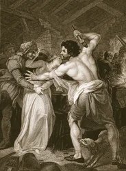 Skatteopkræveren, myrdet af Wat Tyler, graveret af J. Hall, illustration fra David Humes 