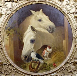 Heste ved en stalddør