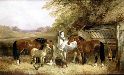 Farm Animals in a Landscape (olie på lærred)