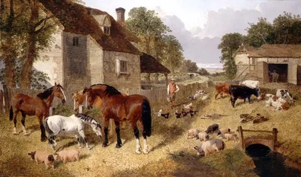 Farmyard Scene (olie på lærred)