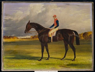 Jarlen af Chesterfields hoppeføl "Industry", med W. Scott Up, i et landskab, 1838