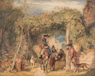 Figurer og dyr i en vingård