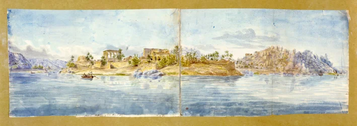 Øen Philae. Akvarel af John Gardner Wilkinson (1797-1875), britisk rejsende og arkæolog, 