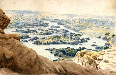 Nilen ved den anden katarakt. Akvarel af John Gardner Wilkinson (1797-1875), britisk rejsende og arkæolog, 