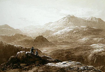 Dolwyddelan Castle og Moel Siabod (akvarel på papir)