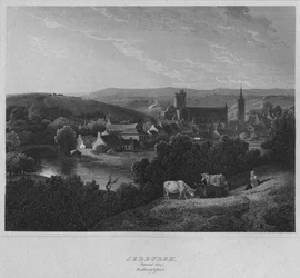 Jedburgh, overblik. Roxburghshire, 1814