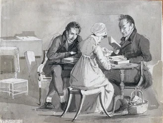 En aftenlæsning, 17. februar 1812 (pen og blækvask på papir)