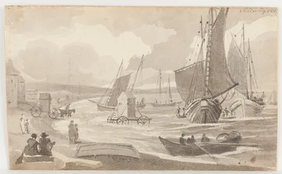Bademaskiner i Allonby, Cumbria, 1812 (wc på papir)