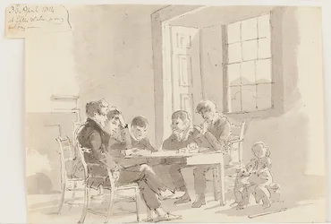 Drenge, der læser i Storrs, Elterwater, 1814 (pen og blæk med vask på papir)