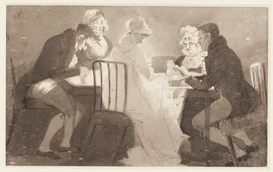 Gruppe ved et bord, 1806 (wc på papir)