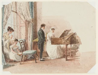 Hall interiør, 1827 (wc på papir)