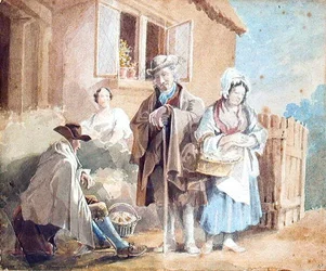 Uden for et sommerhus (akvarel på papir)