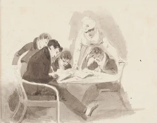 To drenge laver lektier, 1811 (wc på papir)
