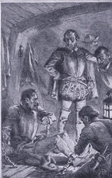 Santiago sendt i forvejen for at udforske, løb i land og blev vraget, Newnes Pictorial Knowledge udgivet af Newnes, ca. 1950