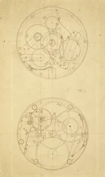 Bevægelsen af H.4, en længdemåler designet og tegnet af John Harrison, ca. 1760-72 (blæk på papir)