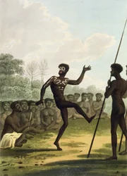 The Dance, aboriginer fra New South Wales indgraveret af Matthew Dubourg (fl.1813-1820) pub. 1813