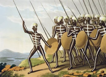 Warriors of New South Wales, graveret af Matthew Dubourg (fl.1785-1820), udgivet af Edward Orme, 1813
