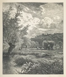 Plade 10. En høstak på en vogn.  Naturbilleder. En serie på tredive originale illustrationer tegnet på træ af J. H. Dell og graveret af R. Paterson.  John Henry Dell