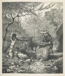 Tavle 22. En kvinde, der laver mad udenfor, fra 