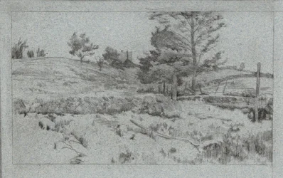 Landskab med stenmur (skitse af marker)
