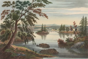 Udsigt nær Fort Miller nr. 10 blev senere ændret til nr. 9 i Hudson River Portfolio, 1822.