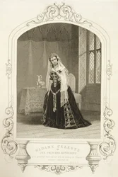 Madame Celeste som prinsesse Katherine, Akt V, scene 2 i "Henry V", fra et daguerreotypi, graveret af George Hollis (1792-1842), udgivet af John Tallis und Co.
