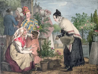 Blomstermarkedet, Paris, graveret af Charles Joseph Hullmandel (1789-1850), udgivet 1821
