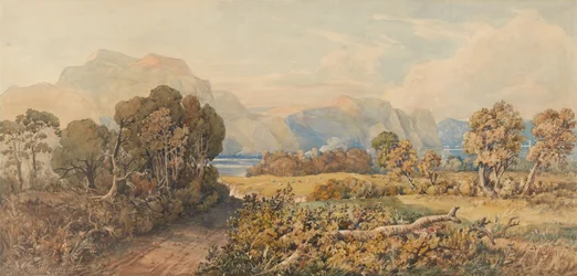 Landskab med flod og bjerge