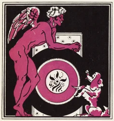 Udsmykning til historien om Aladdin og den vidunderlige lampe (farve litho)