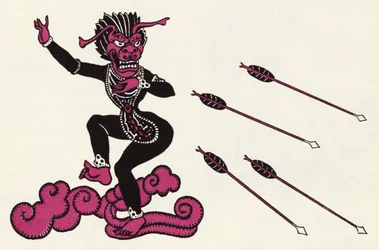 Udsmykning til historien om Aladdin og den vidunderlige lampe (farve litho)