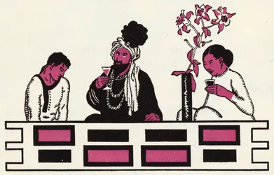 Illustration til historien om Aladdin og den vidunderlige lampe (farve litho)