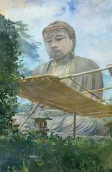 Den store statue af Amida Buddha ved Kamakura, kendt som Daibutsu..., 1887.