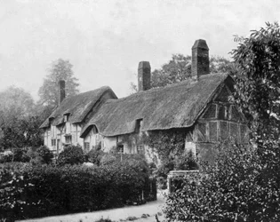 Sommerhus (hus) af Ann Hathaway (Shakespeares kone) i Stratford upon Avon, England, foto ca. 1890 (s/h-billede)