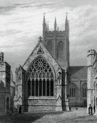 Merton College Chapel, fra firkanten, Oxford, 1834.