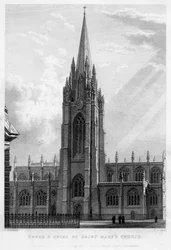 Tårn og spir i Saint Marys Church, Oxford, 1833.