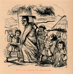 Skoledrenge pryglede skolemesteren, 1852