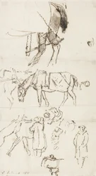 Studies of Horses, Men and Carriages, 1811 (pen og brunt blæk på papir)