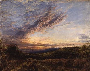 Solnedgang over et hedelandskab, begyndelsen af 1850