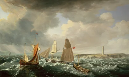 En brigantine, en hollandsk galiot og fiskefartøjer (olie på lærred))