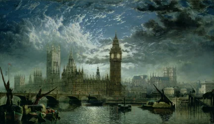 En udsigt over Westminster Abbey og Houses of Parliament, 1870