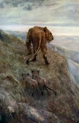 På vagt - Løvinde og unger, c1878-1910, 1912.