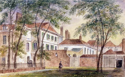 Udsigt over huset og museet for den sene hertuginde af Portland (1715-1785) 1796 (wc på papir)